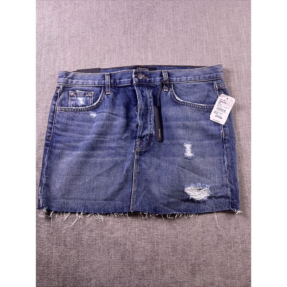 J Brand Bonny Mid Mini Women 28 Button Fly‎ Distressed Raw Hem Mini Blue Pockets